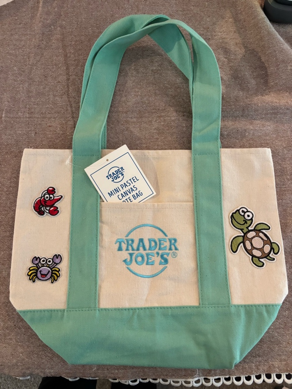 Trader Joe's Pastel Canvas Tote Bag- sea